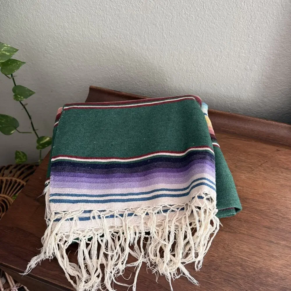 Vintage Mid Century Mexican Saltillo Serape Blanket 84x49 Wool warp Cotton Weft